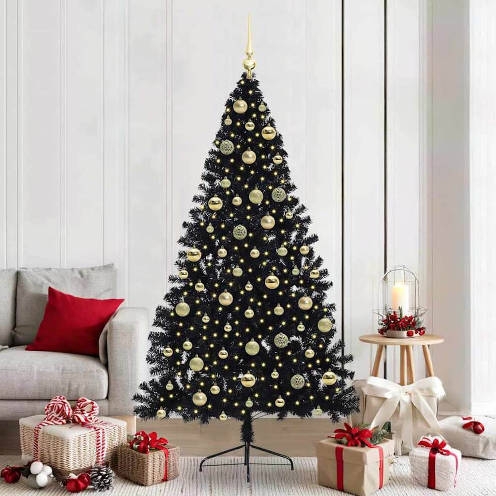 Artificial Pre-lit Christmas Tree PVC 210 cm Black with 120 gold balls