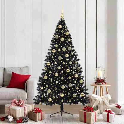 Artificial Pre-lit Christmas Tree PVC 210 cm Black with 120 gold balls