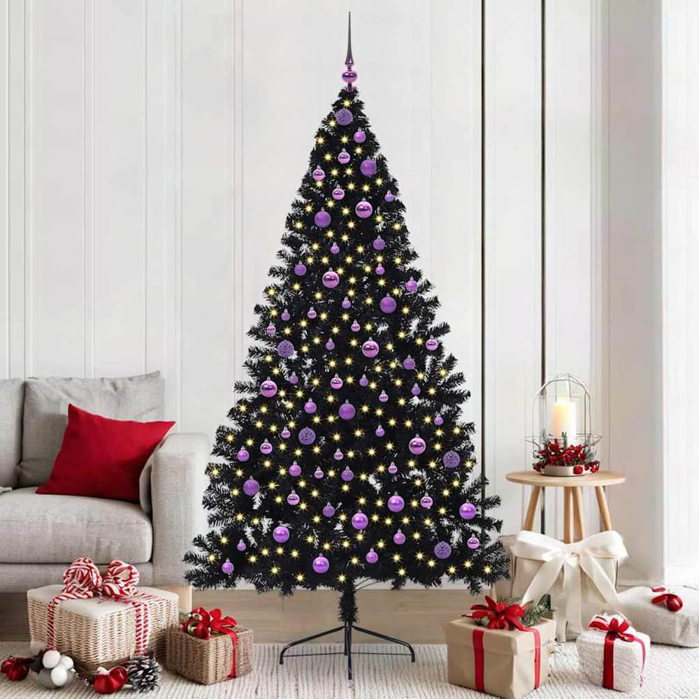 Artificial Pre-lit Christmas Tree PVC 210 cm Black with 120 lilac balls