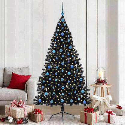 Artificial Pre-lit Christmas Tree PVC 210 cm Black with 120 blue balls