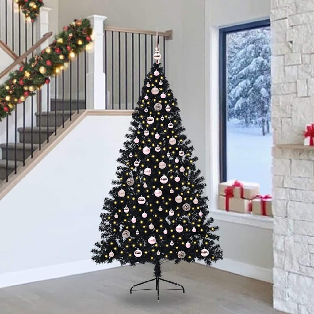 Artificial Pre-lit Christmas Tree PVC 240 cm Black with 120 pink balls