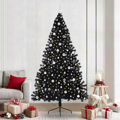 Artificial Pre-lit Christmas Tree PVC 240 cm Black with 120 silver balls