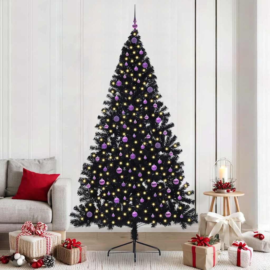 Artificial Pre-lit Christmas Tree PVC 240 cm Black with 120 lilac balls
