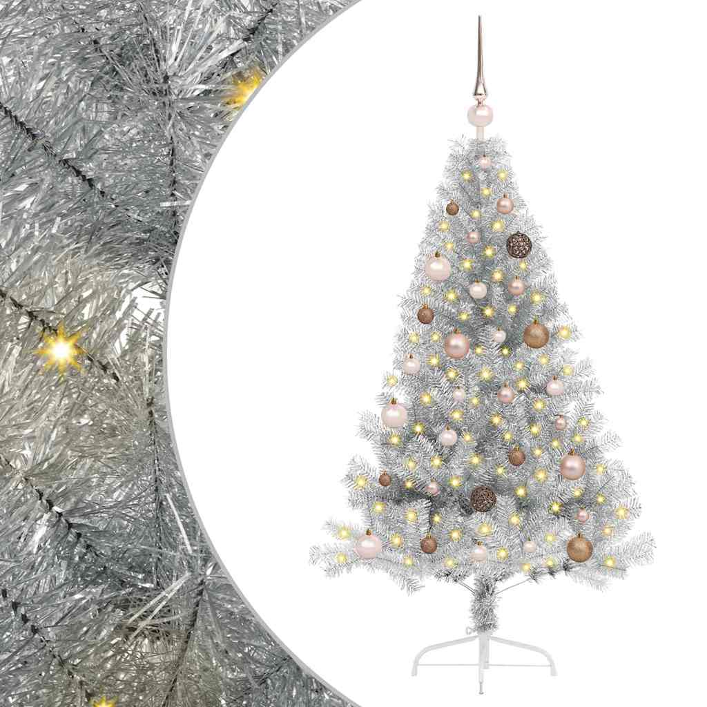 vidaXL Artificial Pre-lit Christmas Tree Silver 150 cm PET 2