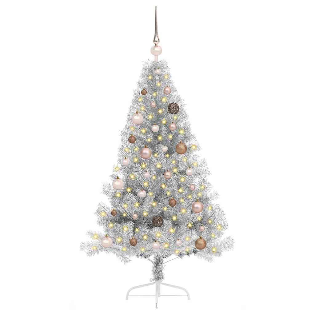 vidaXL Artificial Pre-lit Christmas Tree Silver 150 cm PET 3