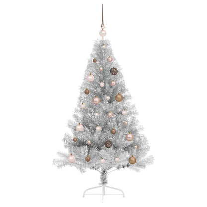 vidaXL Artificial Pre-lit Christmas Tree Silver 150 cm PET 4