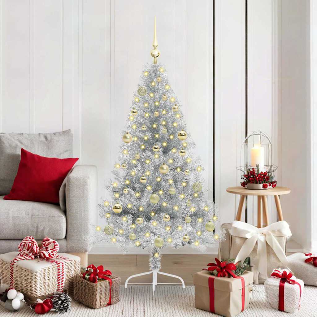 vidaXL Artificial Pre-lit Christmas Tree Silver 150 cm PET 1