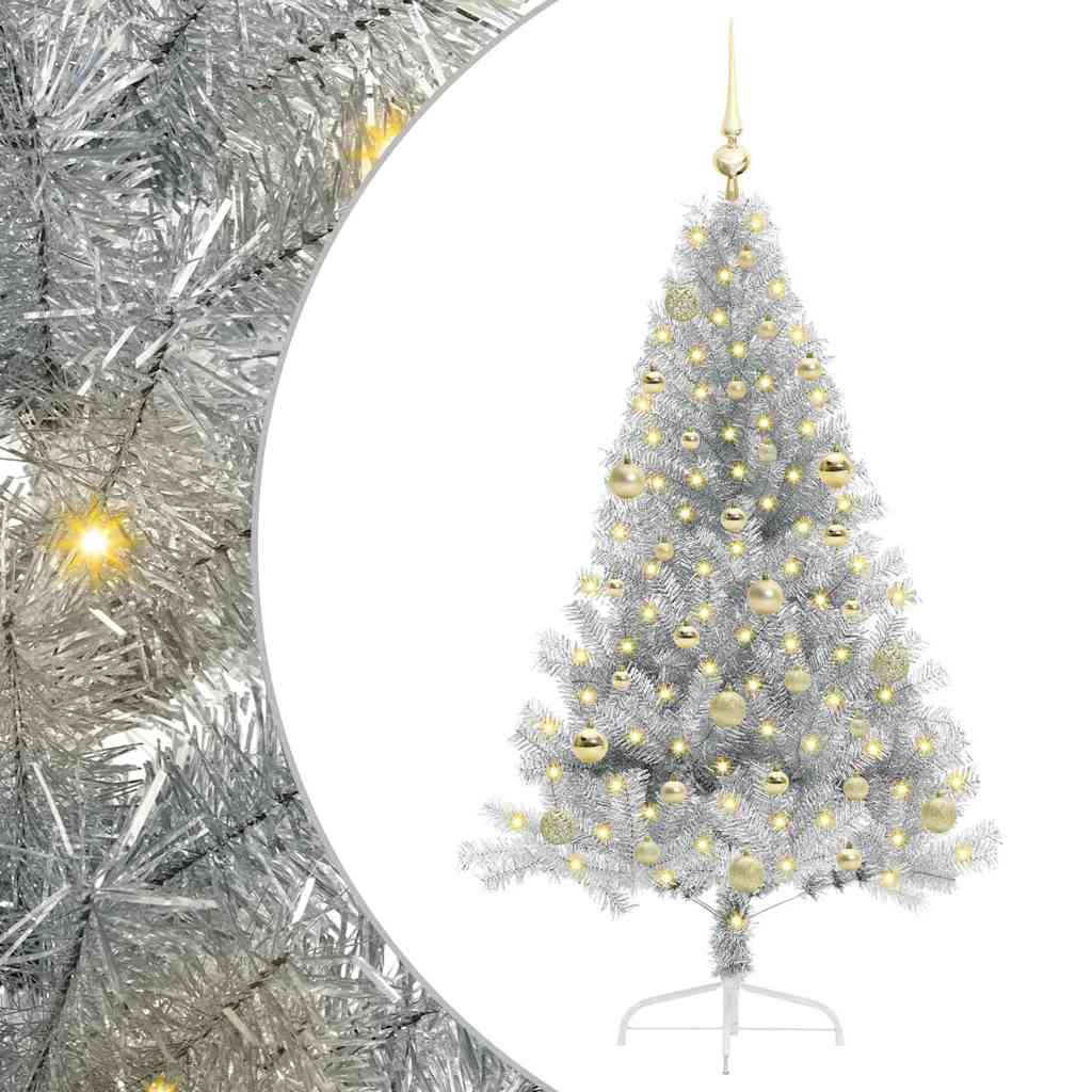 vidaXL Artificial Pre-lit Christmas Tree Silver 150 cm PET 2