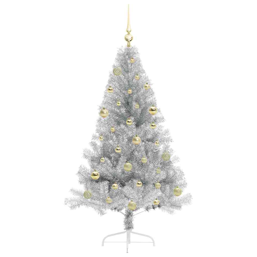 vidaXL Artificial Pre-lit Christmas Tree Silver 150 cm PET 4