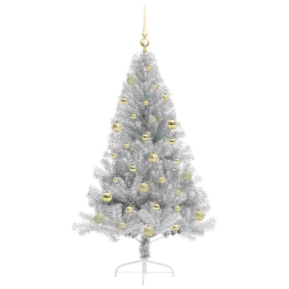 vidaXL Artificial Pre-lit Christmas Tree Silver 150 cm PET 4