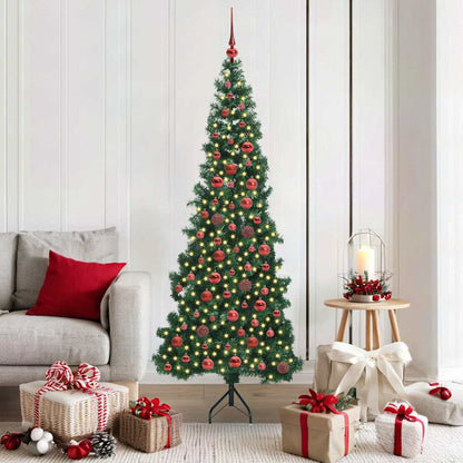 Corner Artificial Christmas Tree Green 180 cm PVC and Metal Width 180 cm with 300 LEDs & red balls