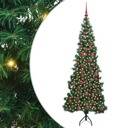 Corner Artificial Christmas Tree Green 180 cm PVC and Metal Width 180 cm with 300 LEDs & red balls