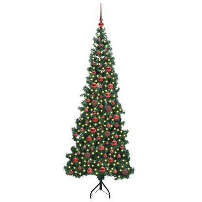 Corner Artificial Christmas Tree Green 180 cm PVC and Metal Width 180 cm with 300 LEDs & red balls