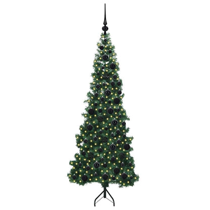 Corner Artificial Christmas Tree Green 180 cm PVC and Metal Width 180 cm with 300 LEDs & black balls