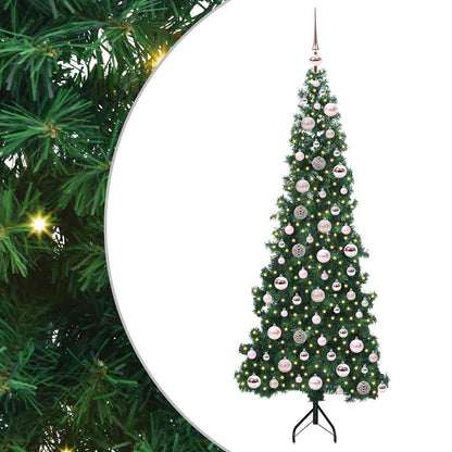 Corner Artificial Christmas Tree Green 180 cm PVC and Metal Width 180 cm with 300 LEDs & pink balls