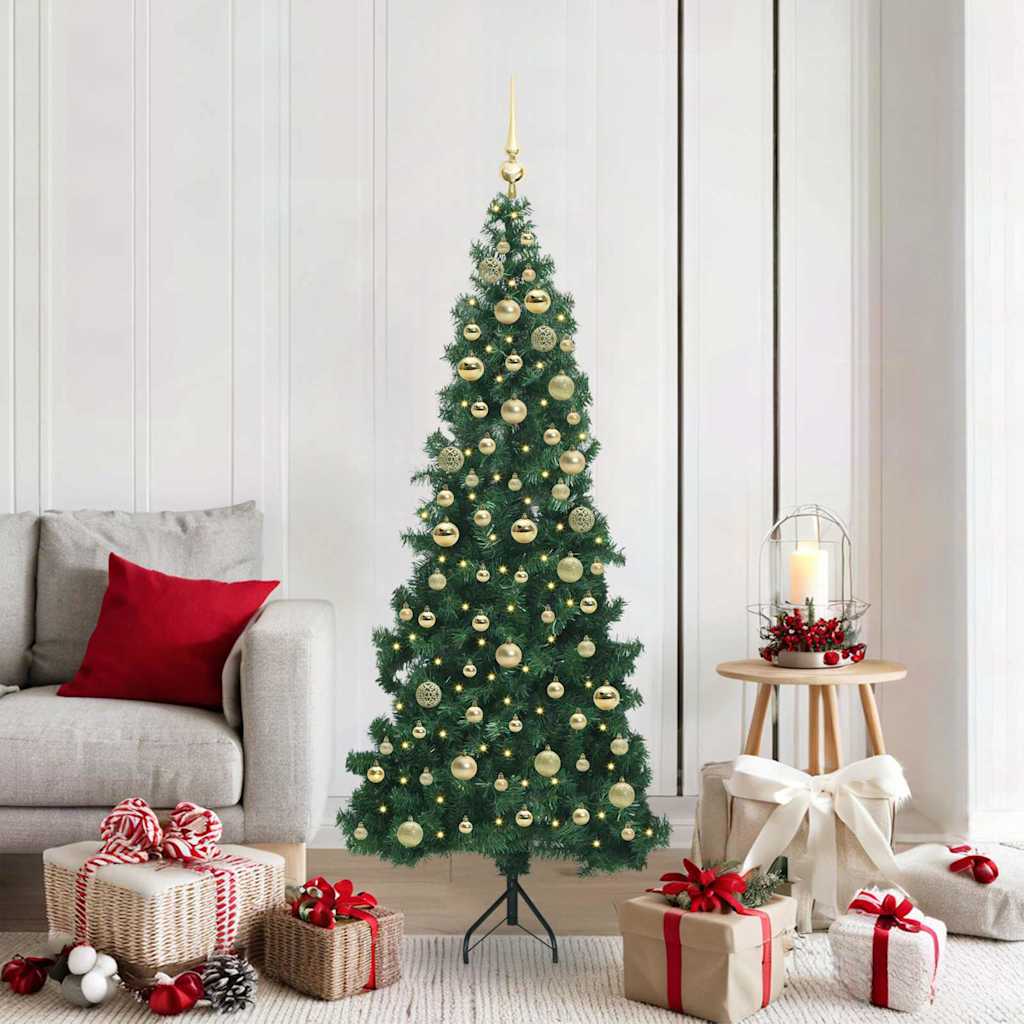 Corner Artificial Christmas Tree Green 180 cm PVC and Metal Width 180 cm with 300 LEDs & golden balls