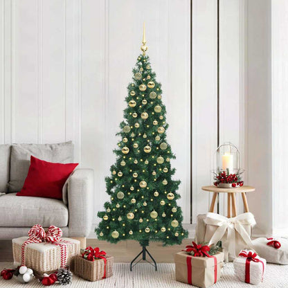 Corner Artificial Christmas Tree Green 180 cm PVC and Metal Width 180 cm with 300 LEDs & golden balls