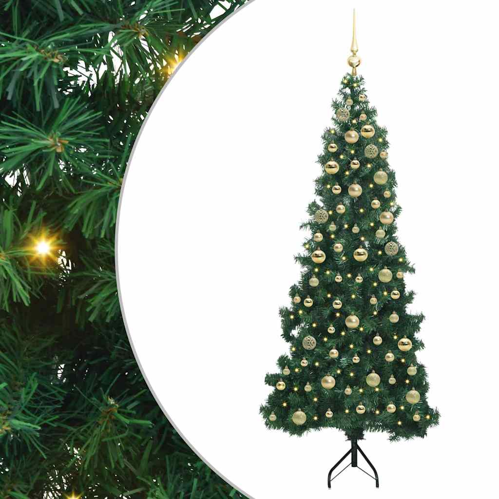 Corner Artificial Christmas Tree Green 180 cm PVC and Metal Width 180 cm with 300 LEDs & golden balls
