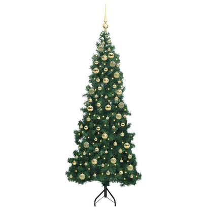 Corner Artificial Christmas Tree Green 180 cm PVC and Metal Width 180 cm with 300 LEDs & golden balls