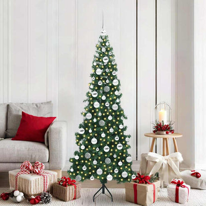 Corner Artificial Christmas Tree Green 180 cm PVC and Metal Width 180 cm with 300 LEDs & silver balls
