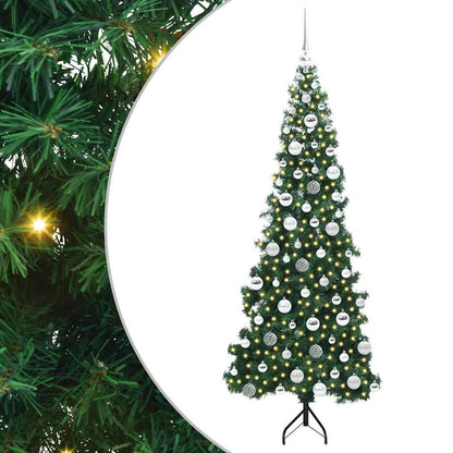 Corner Artificial Christmas Tree Green 180 cm PVC and Metal Width 180 cm with 300 LEDs & silver balls