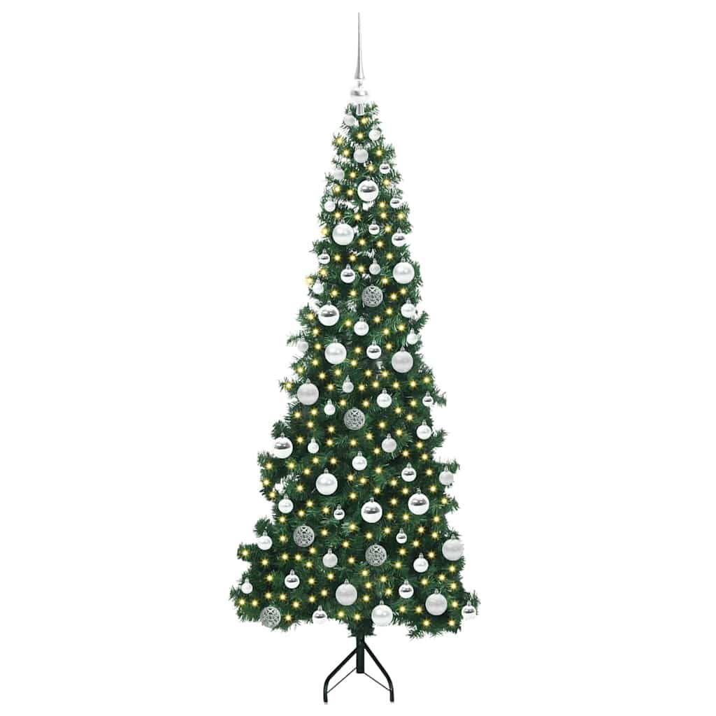 Corner Artificial Christmas Tree Green 180 cm PVC and Metal Width 180 cm with 300 LEDs & silver balls