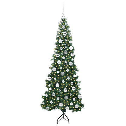 Corner Artificial Christmas Tree Green 180 cm PVC and Metal Width 180 cm with 300 LEDs & silver balls