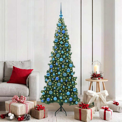 Corner Artificial Christmas Tree Green 180 cm PVC and Metal Width 180 cm with 300 LEDs & blue balls