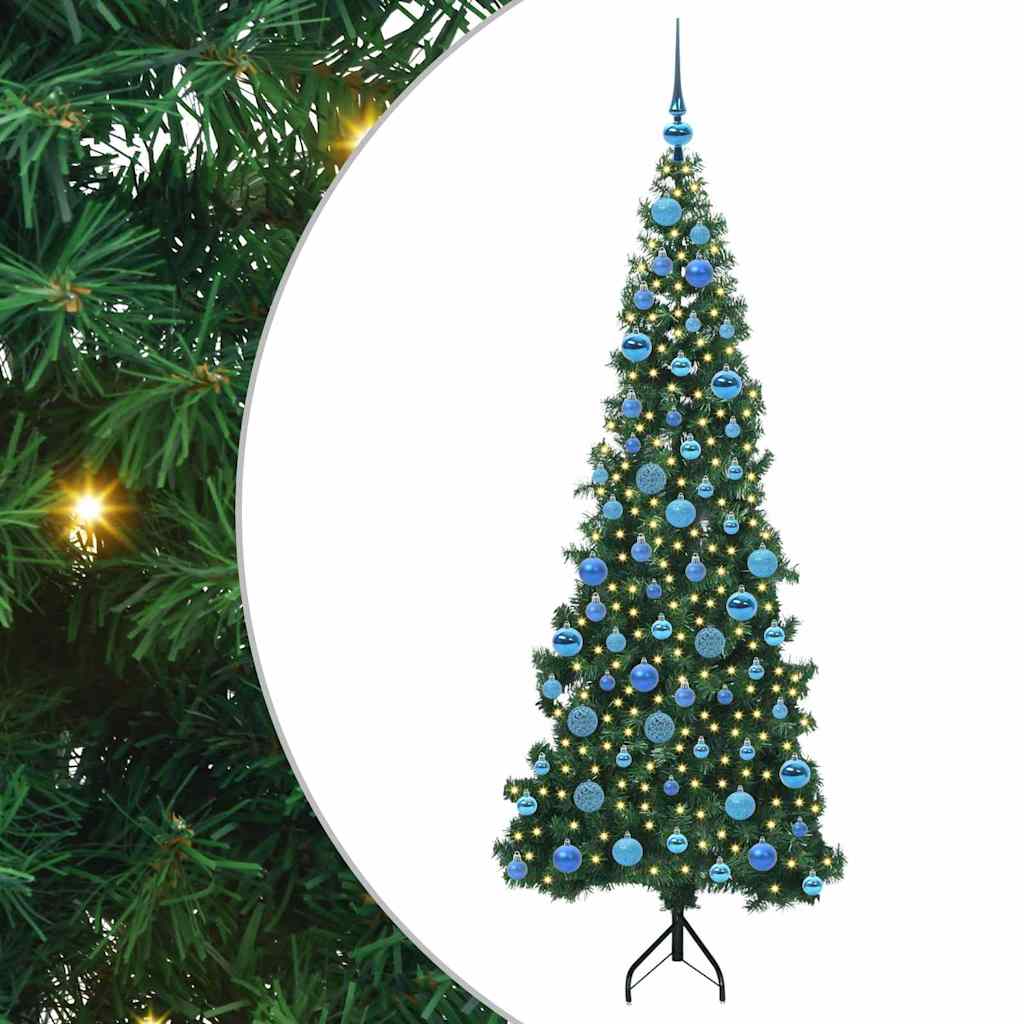 Corner Artificial Christmas Tree Green 180 cm PVC and Metal Width 180 cm with 300 LEDs & blue balls