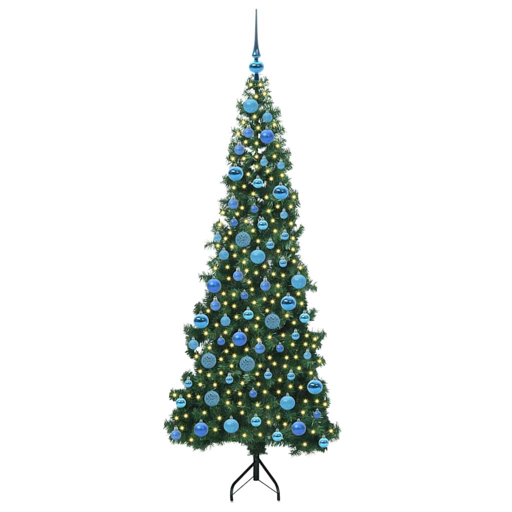 Corner Artificial Christmas Tree Green 180 cm PVC and Metal Width 180 cm with 300 LEDs & blue balls