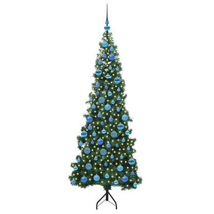 Corner Artificial Christmas Tree Green 180 cm PVC and Metal Width 180 cm with 300 LEDs & blue balls
