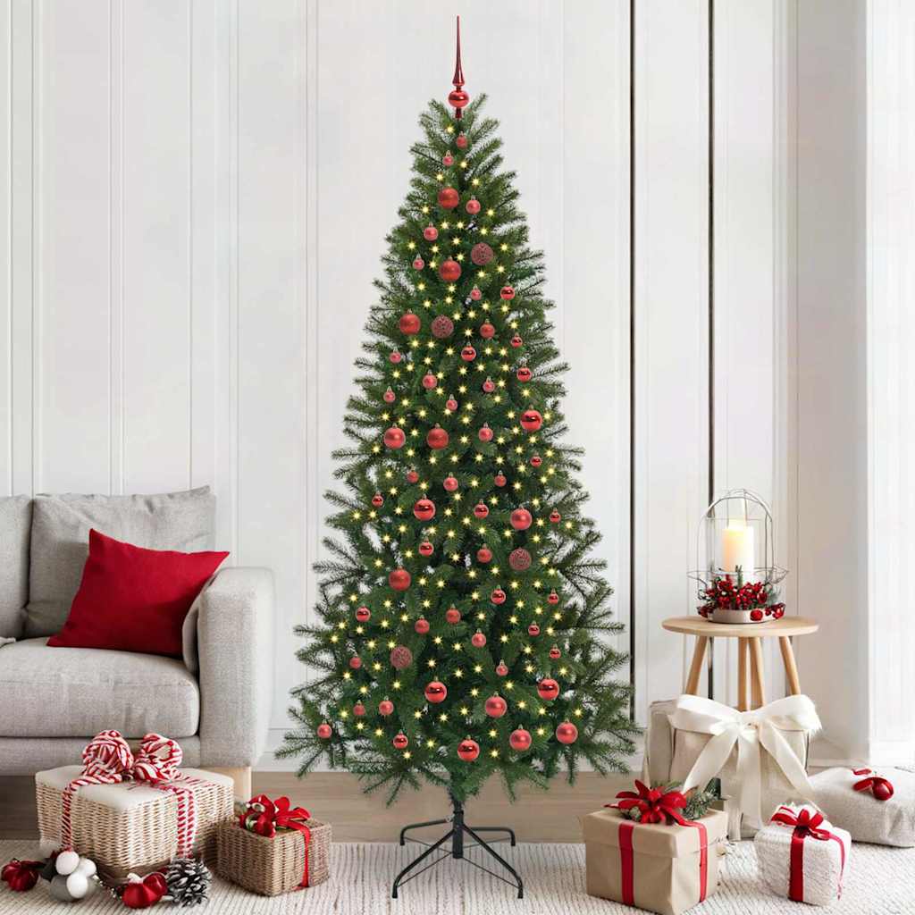 Artificial Christmas Tree Green PE and PVC 210 cm with LEDs &red balls