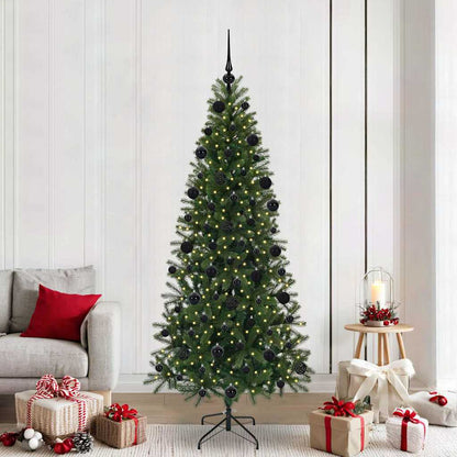 Artificial Christmas Tree Green PE and PVC 210 cm with LEDs &black balls