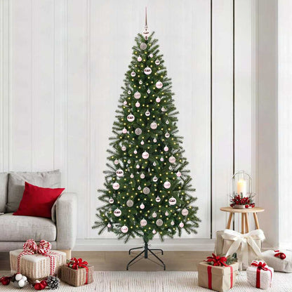 Artificial Christmas Tree Green PE and PVC 210 cm with LEDs &pink balls