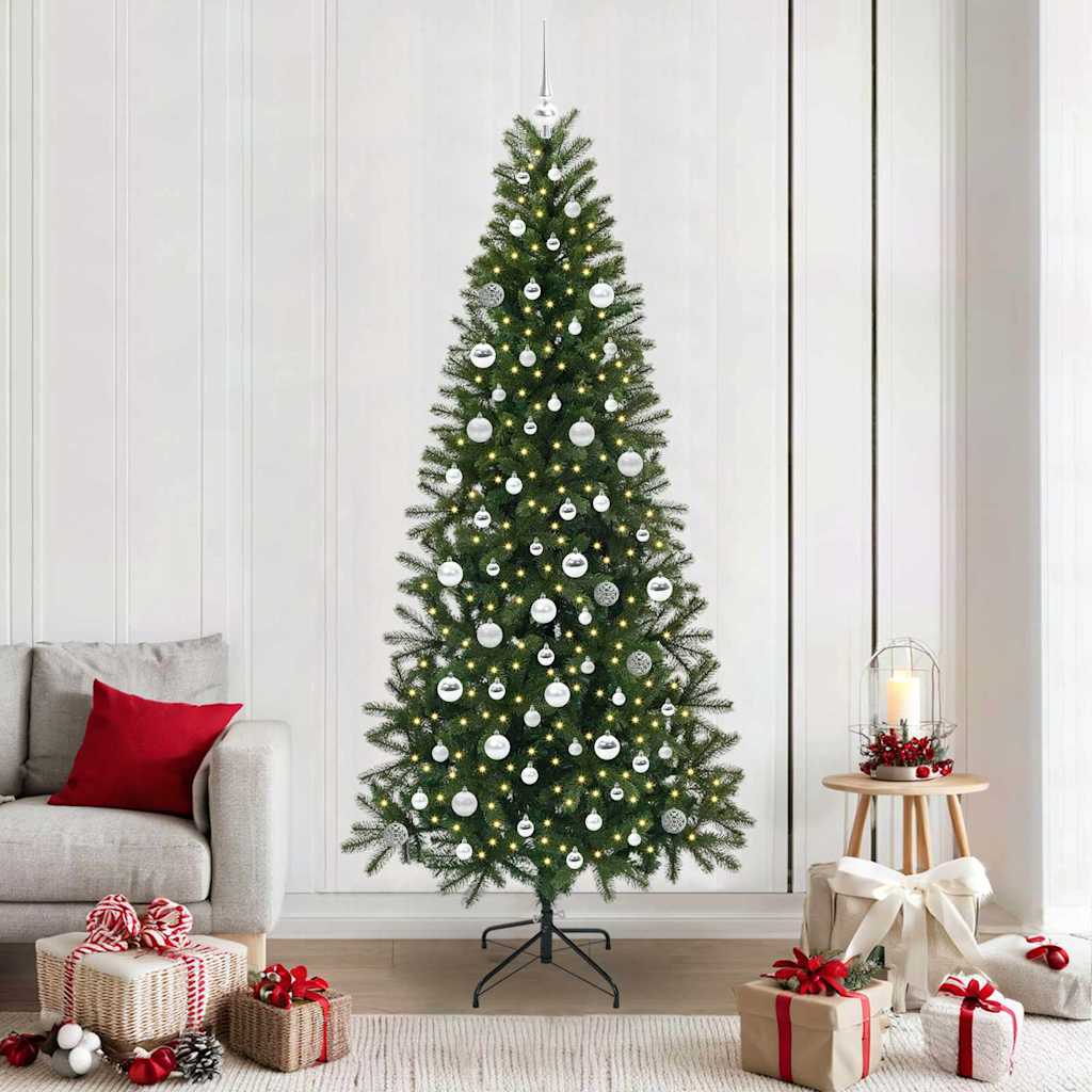 Artificial Christmas Tree Green PE and PVC 210 cm with LEDs &silver balls