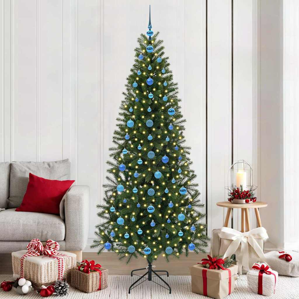 Artificial Christmas Tree Green PE and PVC 210 cm with LEDs &blue balls