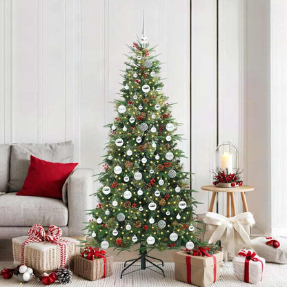 Artificial Hinged Christmas Tree PE and PVC Green 180 cm with LEDs &silver balls