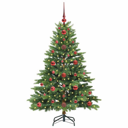 Artificial Christmas Tree with 150 LEDs PE and PVC Green 120 cm with LEDs &red balls