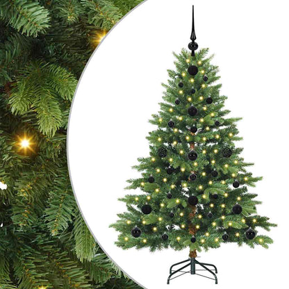 Artificial Christmas Tree with 150 LEDs PE and PVC Green 120 cm with LEDs &black balls