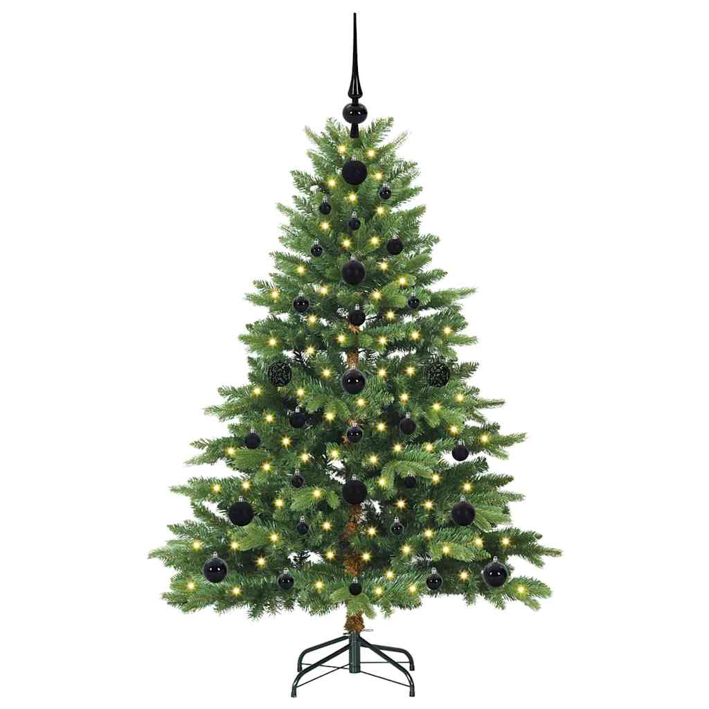 Artificial Christmas Tree with 150 LEDs PE and PVC Green 120 cm with LEDs &black balls