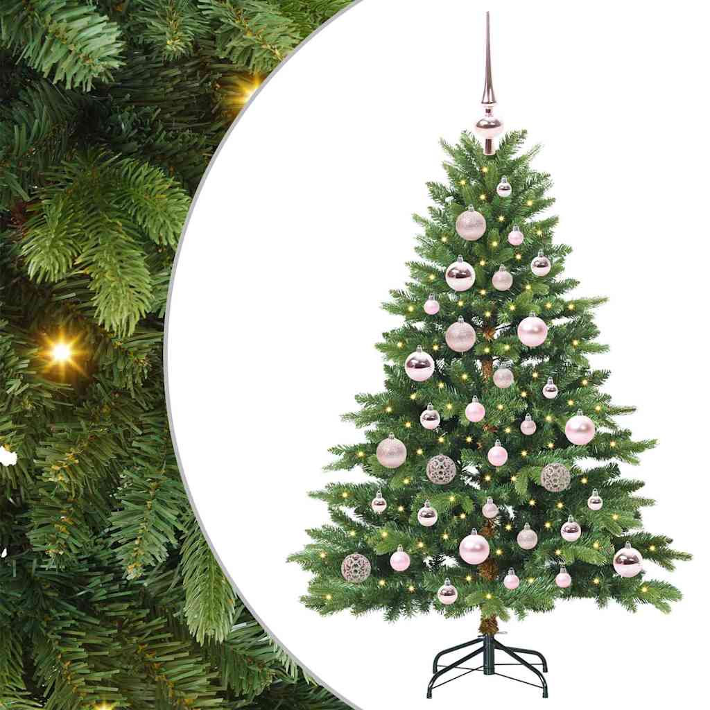 Artificial Christmas Tree with 150 LEDs PE and PVC Green 120 cm with LEDs &pink balls