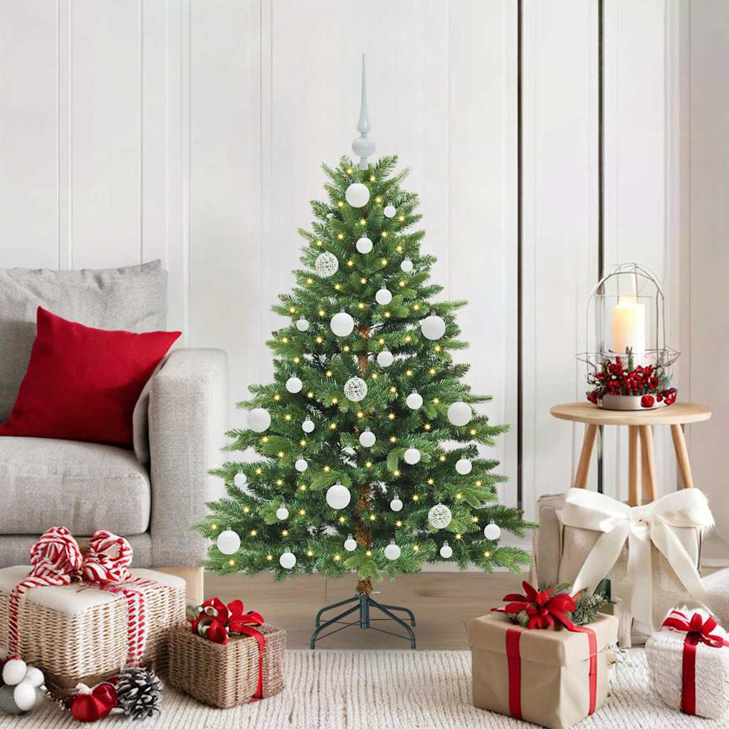 Artificial Christmas Tree with 150 LEDs PE and PVC Green 120 cm with LEDs &white balls
