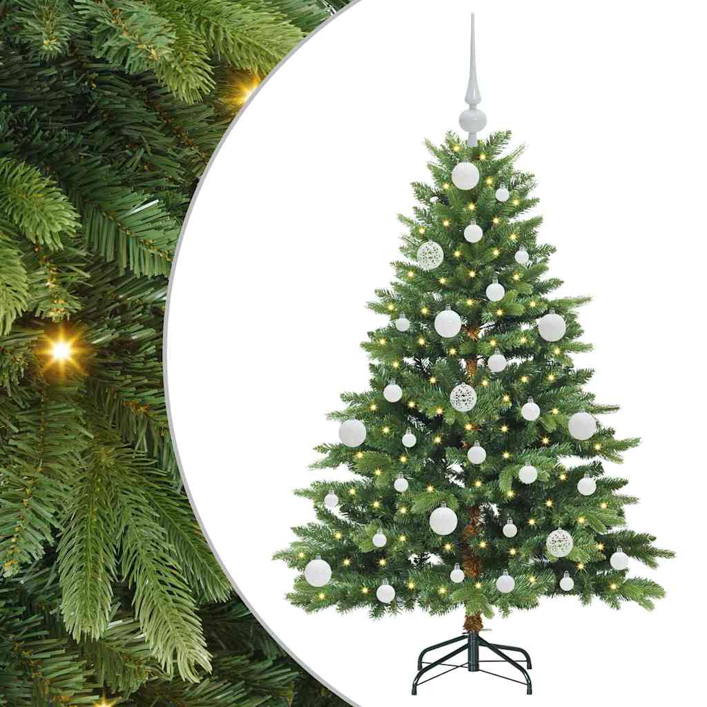 Artificial Christmas Tree with 150 LEDs PE and PVC Green 120 cm with LEDs &white balls