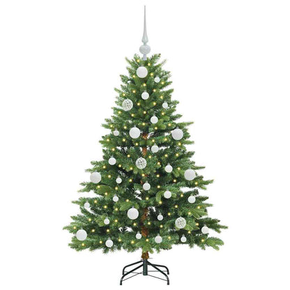 Artificial Christmas Tree with 150 LEDs PE and PVC Green 120 cm with LEDs &white balls
