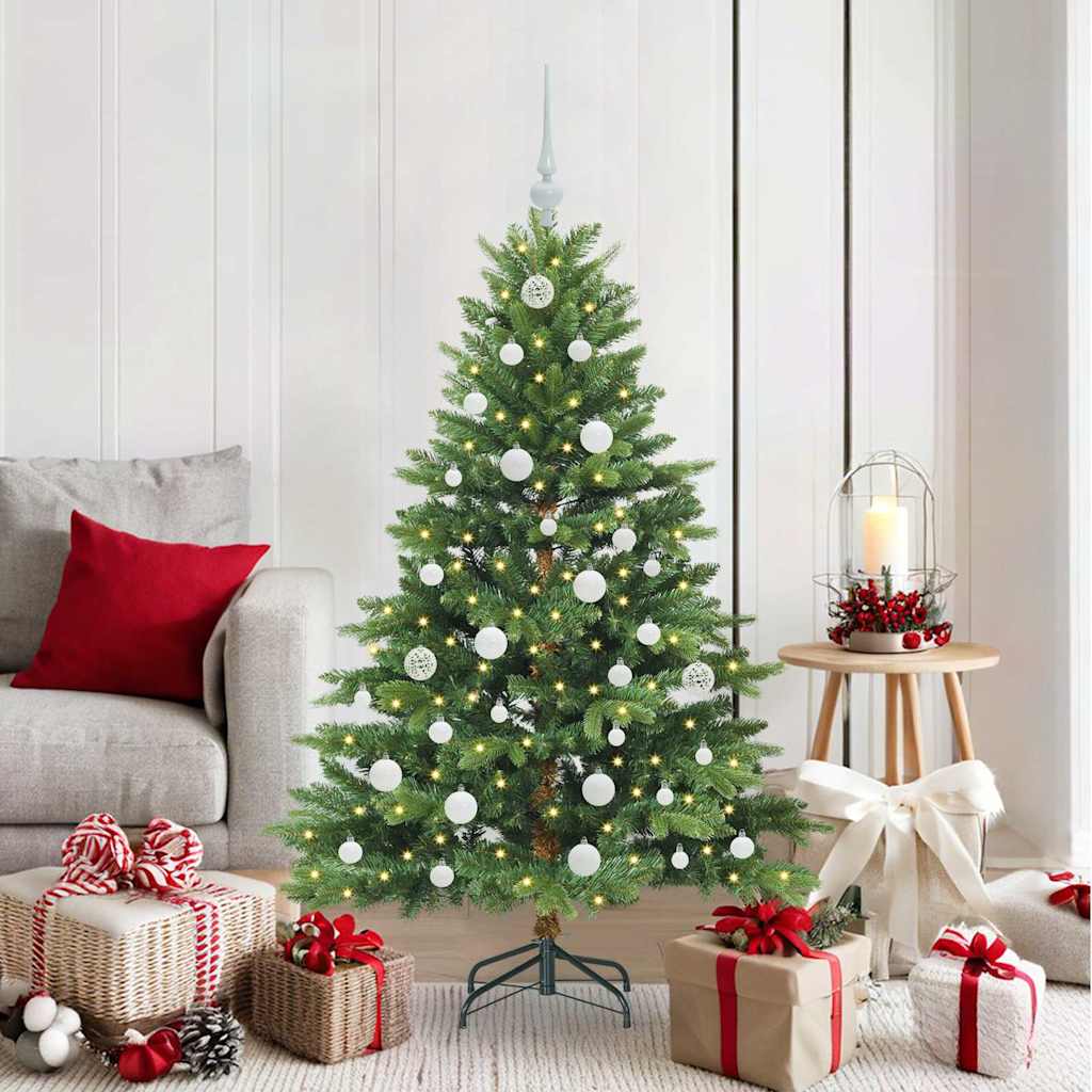 Artificial Christmas Tree with 150 LEDs PE and PVC Green 150 cm with LEDs &white balls