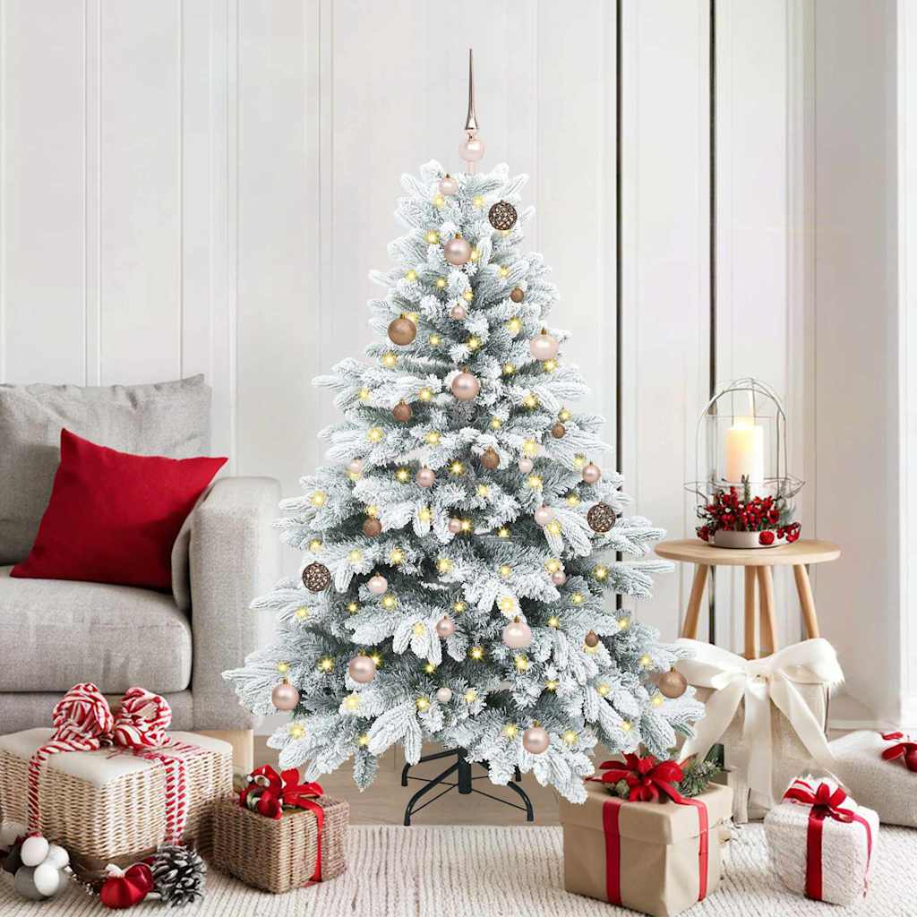 Artificial Christmas Tree with 150 LEDs PE and PVC White 150 cm with LEDs &rose gold balls