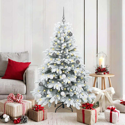 Artificial Christmas Tree with 150 LEDs PE and PVC White 150 cm with LEDs &white/grey balls