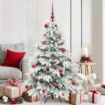Artificial Christmas Tree with 150 LEDs PE and PVC White 150 cm with LEDs &red balls