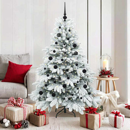 Artificial Christmas Tree with 150 LEDs PE and PVC White 150 cm with LEDs &black balls