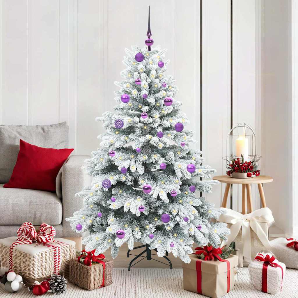 Artificial Christmas Tree with 150 LEDs PE and PVC White 150 cm with LEDs &lilac balls